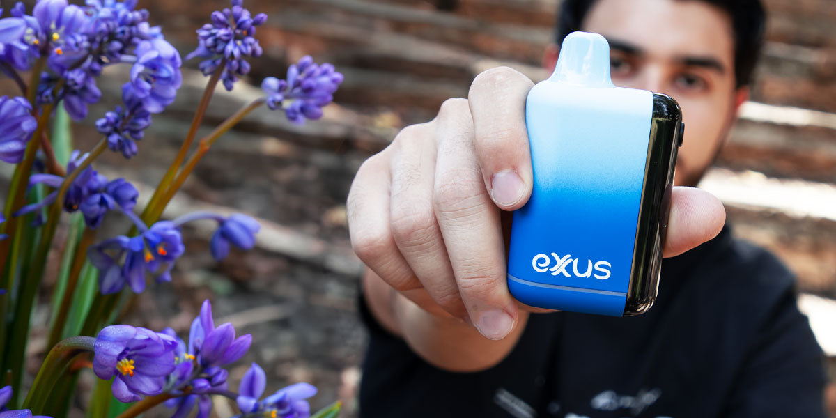 Man holding Exxus Snap DLX on staircase with spring flowers nearby